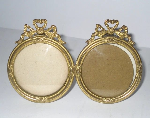 ANCIEN CADRE DOUBLE miniature bronze noeud Louis xvi porte photo