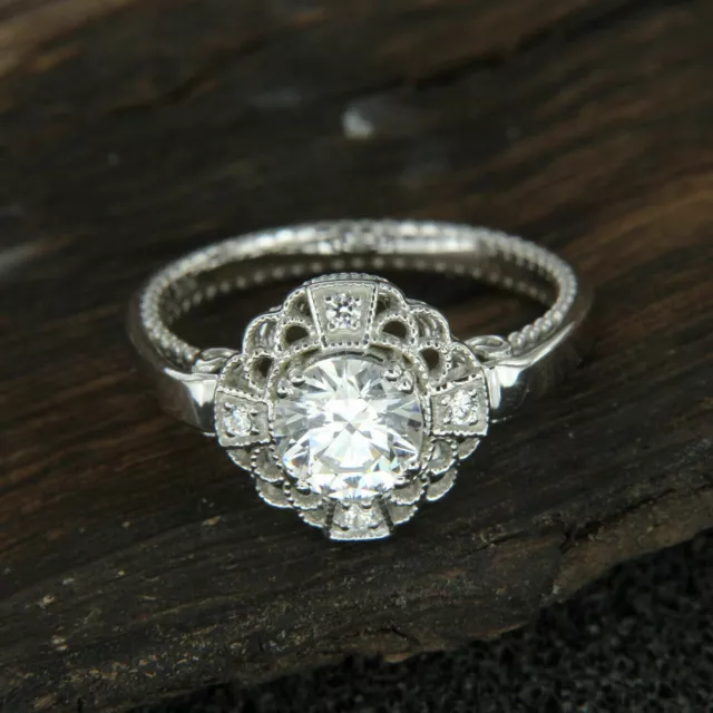 1930s Vintage Art Deco Lab Created Diamond Engagement Wedding 925 Silver Ring
