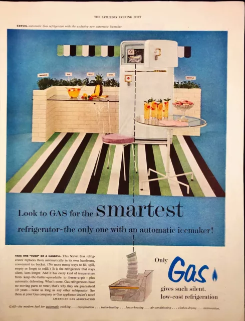 1955 American Gas Assoc Print Ad Refrigirator Open Freezer Ice Maker