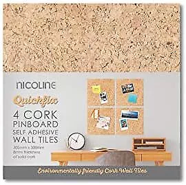 UK Self Adhesive Cork Pin Board Tiles Noticeboard Messages 4 Pack Fast Shipping