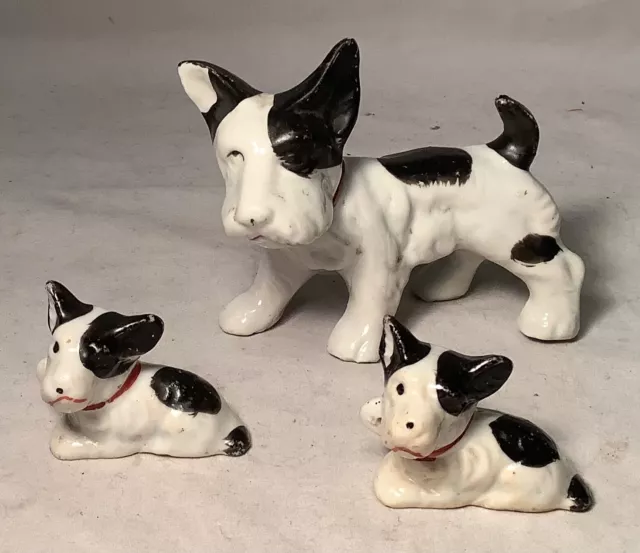 Set of 3 Vintage Scottish Terrier Scottie Dogs Figurines Mother & Puppies Japan