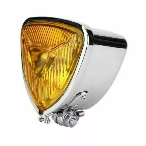 Amber Triangle Headlight Lamp For Motorcycle Chopper Bobber Harley Triumph XS