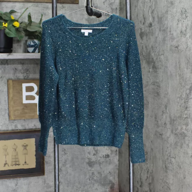 LC Lauren Conrad Womens Sequin Textured Sweater 165f8507edfc7a Blue Green S