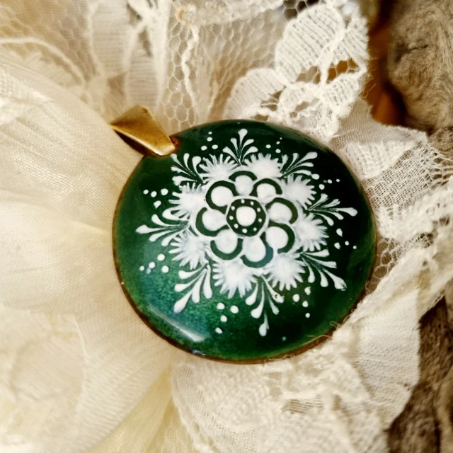 Pendentif Goutte En émaux Sur Cuivre Signé Limoges XXème - Bijou Fantaisie Vintage