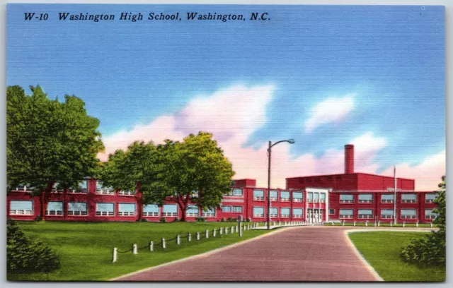 Vtg North Carolina NC Washington High School 1940s Unused Linen View Postcard