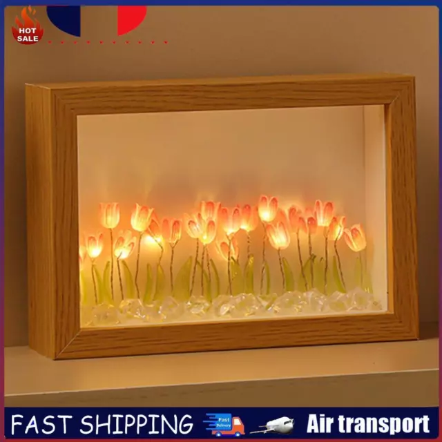 Photo Frame Tulip DIY Night Light Gift Bedside Light (13 flowers Pink) FR