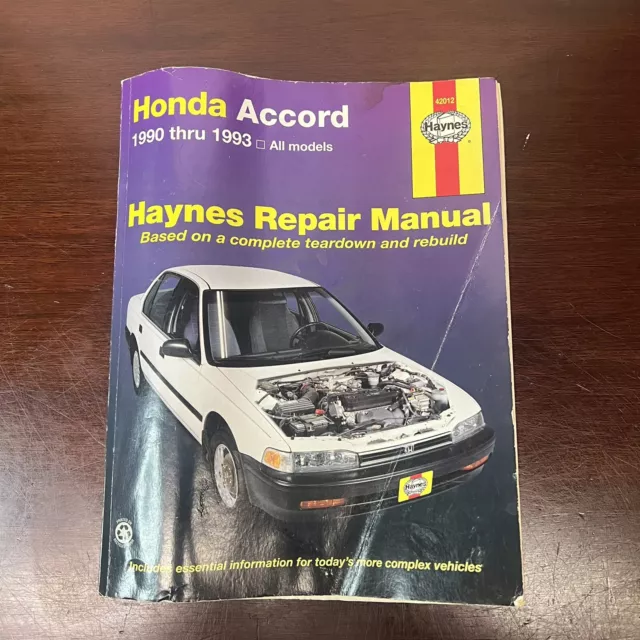 90-93 Honda Accord 1990 thru 1993 Haynes Auto Repair Manual # 42012 Guide