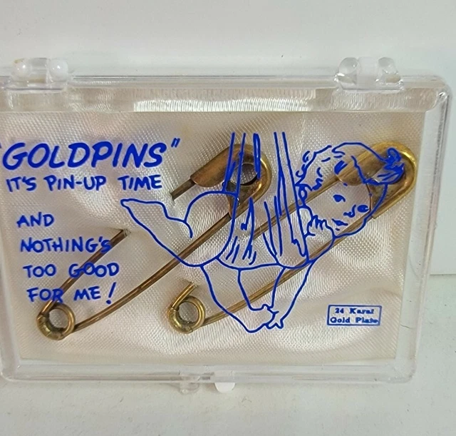 Vintage 1950s 24K Gold Plated Baby Diaper Pins In Original Case Unused New Ivory