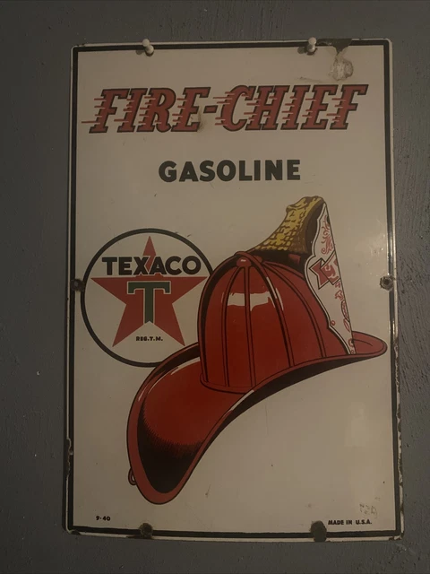 Vintage Original Texaco Fire Chief 1940  Pump Plate Porcelain Sign