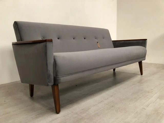 Danish Vintage Model 55 Velvet Mid Century 50S 3 Seat Lounge Sofa Granite Grey