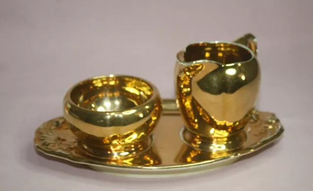 Royal Winton / Grimwades Gold Tone Creamer & Suger Bowl & Tray  England