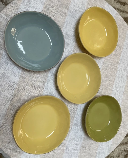Set of 5 Crate and Barrel Marin Mixed Pastel Colors Individual Pasta Bowls 9.5”