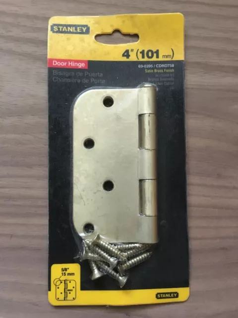 Stanley 4" Door Hinge - Satin Brass Finish 69-0395 - 5/8" Radius