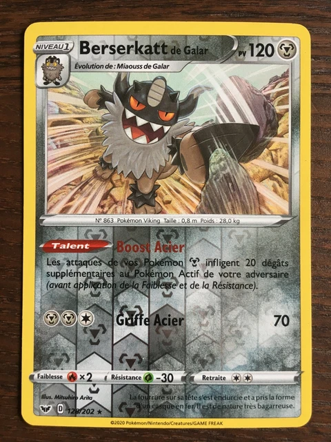 CARTE POKÉMON REVERSE Berserkatt de Galar 128/202 EB01 Français NEUF ...