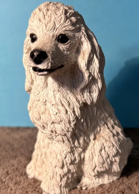 Vintage White Poodle Dog Puppy Resin Figurine 4” High. Cute Smile Marked 93