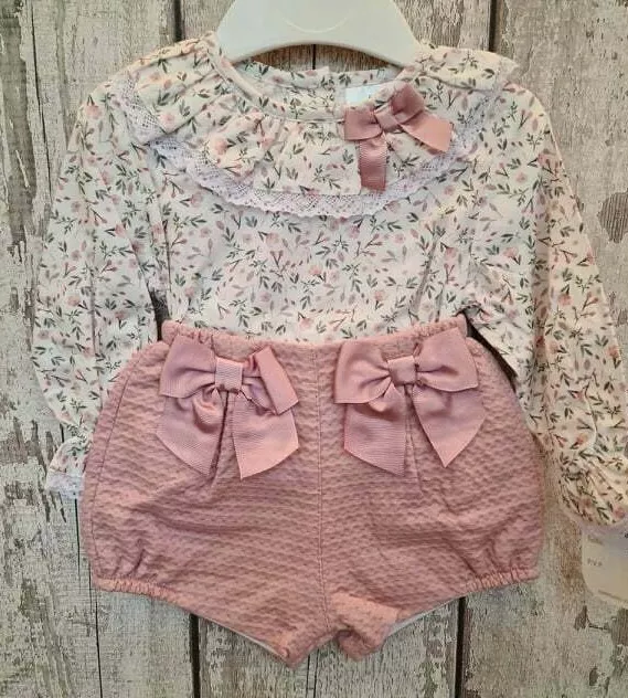Baby Girl / Toddler Spanish Style Romany Dusky Pink Shorts & Floral Blouse Set