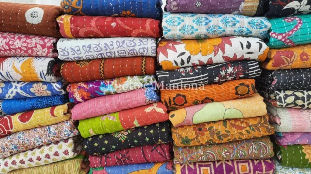 10 Stück indische Kantha Quilt Vintage Tagesdecke handgefertigte...