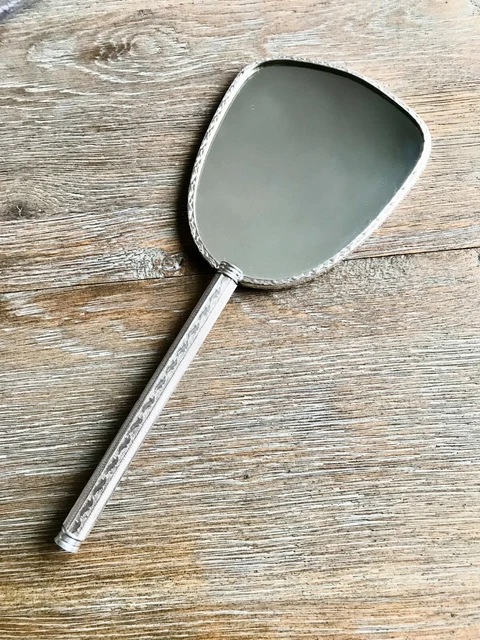 Specchio Da Toilette Con Manico - In Argento - Vintage