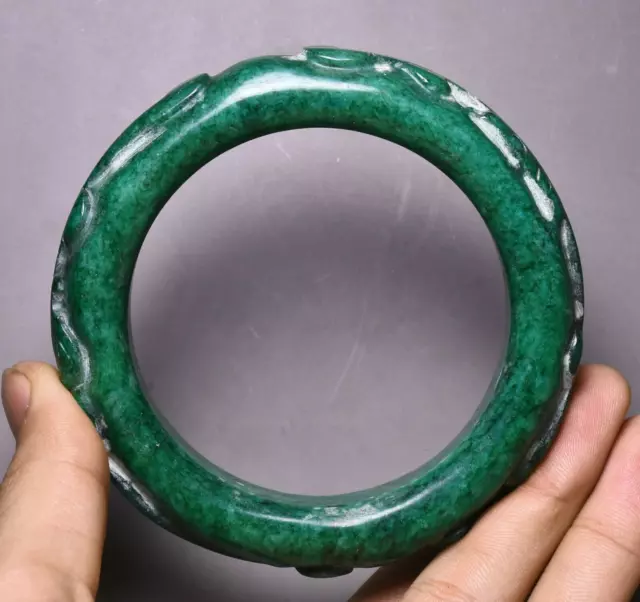 China Hongshan Culture Old Green Jade Carve Dragon Brave troops Bracelet Bangle