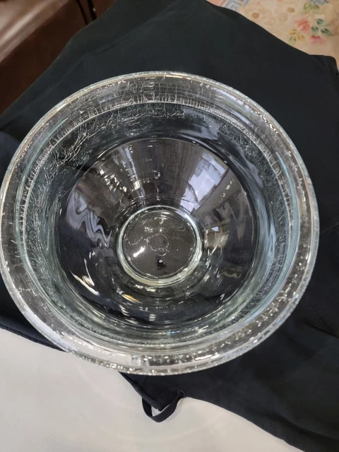 Large Clear Crackled Glass Punch Bowl Ribbed Heavy 36" Round Serving 8" tall