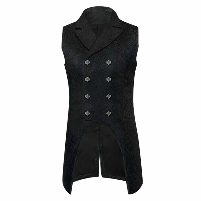 Gilet nero frack uomo broccato vittoriano gotico barocco steampunk taglia S-M Gilet nero frack uomo broccato vittoriano gotico barocco steampunk taglia S-M