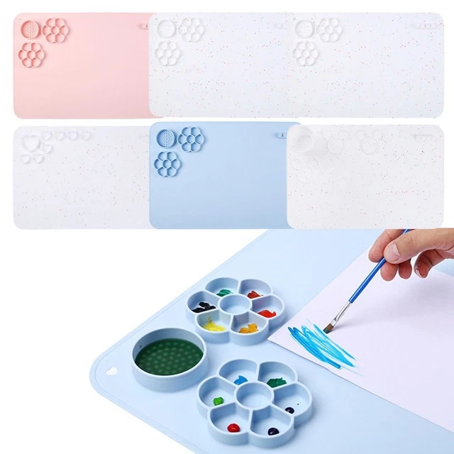 Estera artesanal con vaso de agua y soporte de pintura para pintar colchoneta de pintura de silicona