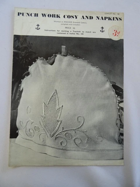 Vintage Stickerei Transfermuster Broschüre 1940er Jahre Stanzen Arbeit Tee gemütliche Serviette