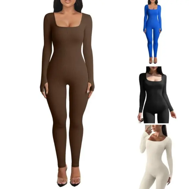 WOMEN RIBBED JUMPSUIT Bodycon All In One Sport Yoga Unitard Romper Playsuit  Size £20.39 - PicClick UK