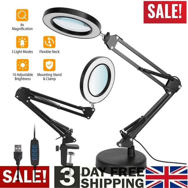 LED DESK LAMP 10X Magnifier Glass Foldable Light Stand Clamp Beauty