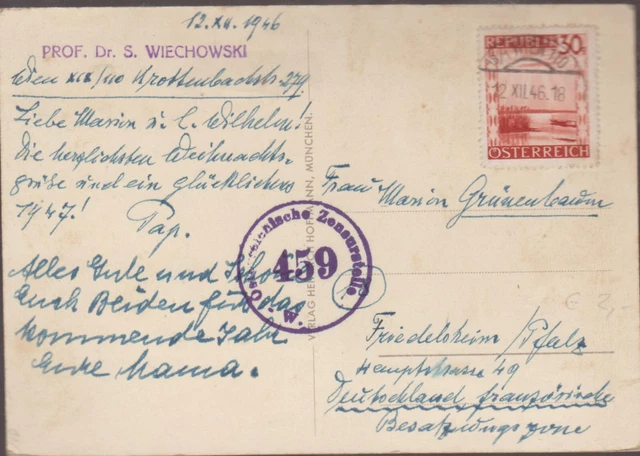 1 schöne Österreichische Karte, mit Stempel Zensur, gelaufen: 1946