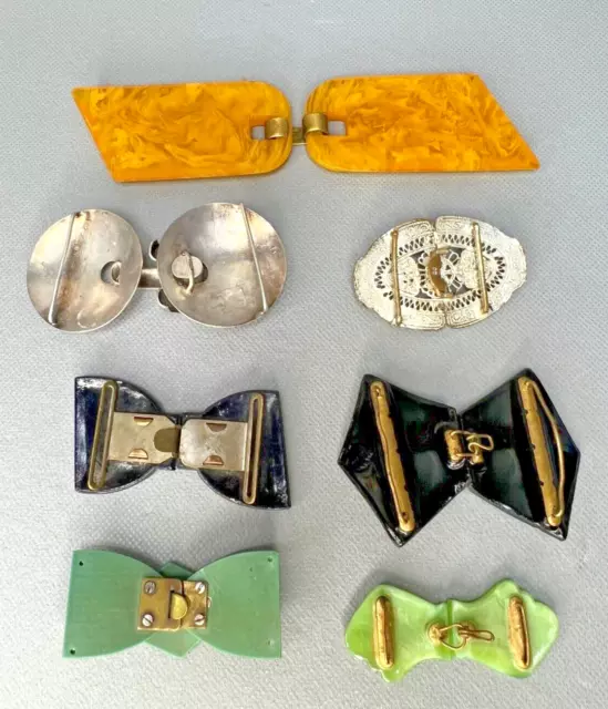 1930s Art Deco Costume Jewelry Belt Buckles Assorted Lot Bakelite Glass Metal 3