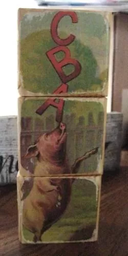 Primitive Wooden Puzzle Blocks ABC Vintage Pig Balancing ABC's Dog Circus NEW!