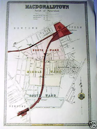 MAP ~ MacDONALDTOWN ~ Parish of Petersham ~ Circa 1890 ~ Print .