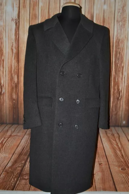 Vintage Stratojac Men's Wool Charcoal Double Breasted Trench Coat Sz 42R