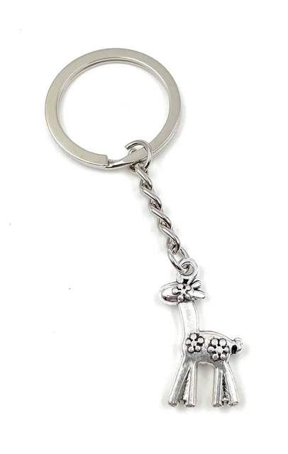 Giraffe Flowers Desert Key Ring Metal Lucky Charm Pendant