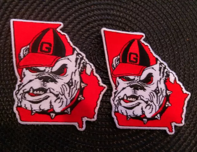 (2) Georgia Bulldogs Vintage Embroidered Iron On Patches patch lot  3" x 2”