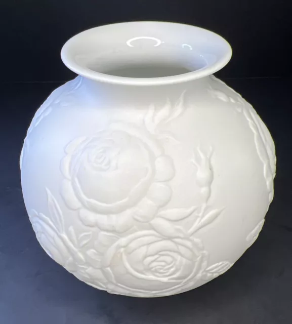 Kaiser West Germany #403 White Bisque Matte Porcelain Rose Embossed Vase