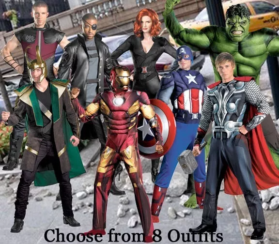 Adult Marvel Avengers Iron Man Captain America Thor Hulk Blk Widow Loki Costume
