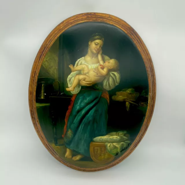 Marye-Kelley Decoupage Octagon Glass Plate Madonna & Child Renaissance  Christmas
