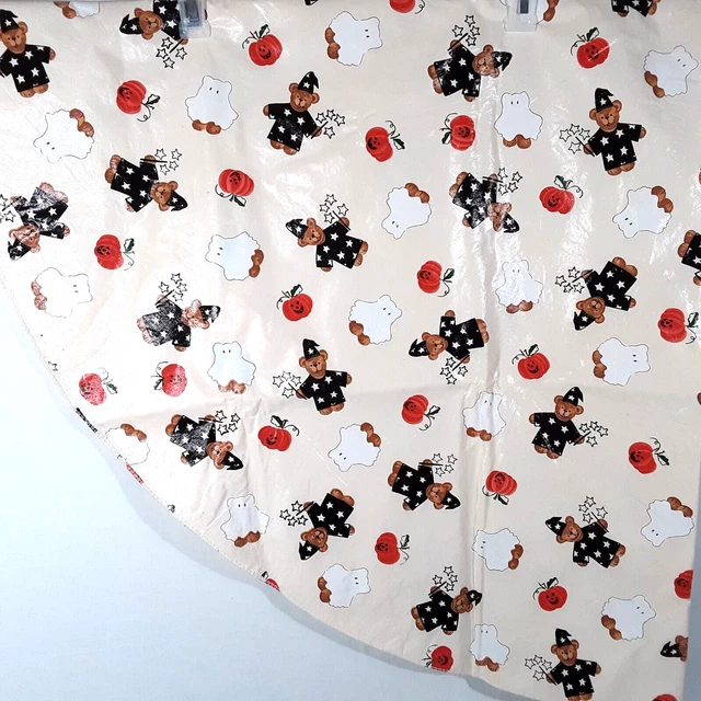 Halloween Tablecloth 58" Round Vinyl Plastic Flannel Back Ghost Wizard Pumpkin