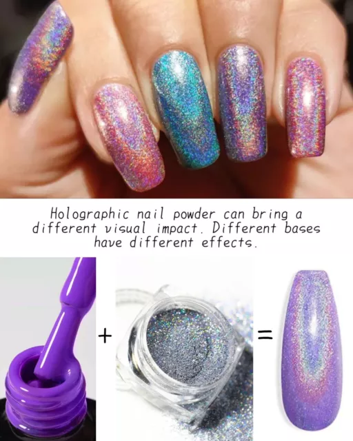 Poudre à ongles holographique argent paillettes ongles arc-en-ciel effet holo poussière pot de 2 grammes 2