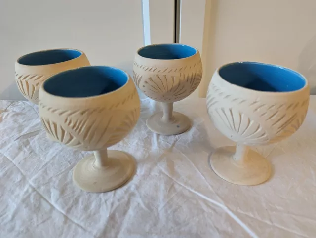 Vintage set of 4 Handmade stoneware goblets