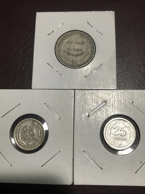 3 coins of 25 cents from El Salvador 2-1953 and one from 1911