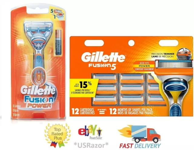 13 Gillette Fusion Power Razor Blades 12 Refill Cartridge Shaver Handle