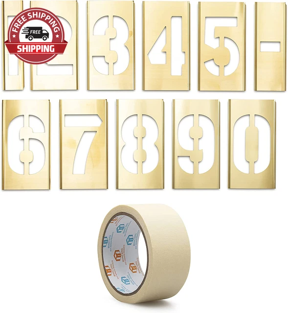 4" Curb Brass Stencil Kit - for Address Painting - Reusable Interlocking 0-9 plu