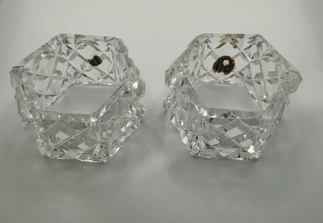 Vintage Bohemian Crystal Napkin Rings Set Two Diamond Pattern Serviette Holders