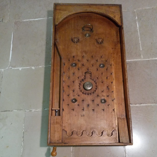 JEU DE BAR ancien Bagatelle en bois & laiton MG Paris (flipper) vintage