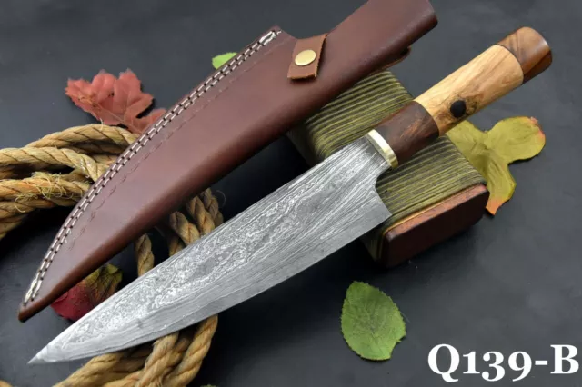 Custom Hand Forged Damascus Steel Chef Knife Handmade,14.8" OAL (Q139-B)