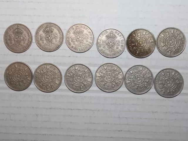 lot de 12 monnaies de 2 shillings d'angleterre différentes