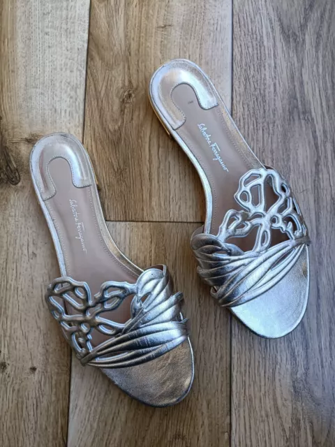 Salvatore Ferragamo Women Leather Flats  Sandals Size 40 Eu, 9.5  Us, 7 Uk